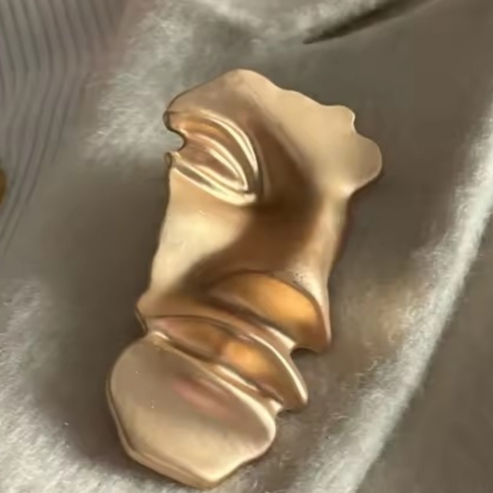 New! Zara Half Face Brooch Pin Sculptural Abstract Gold-tone | NWOT